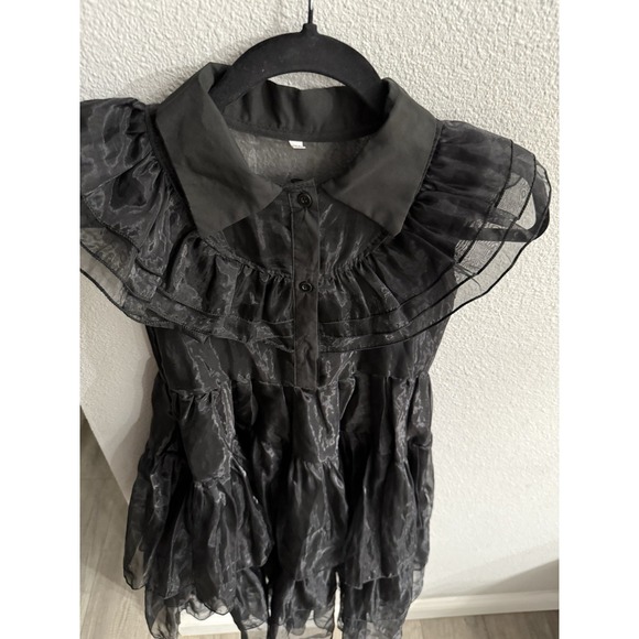 Wednesday Style Girls Black Ruffle Tiered Dress Size 130 7/8 Whimsigoth Witchy - Picture 5 of 11